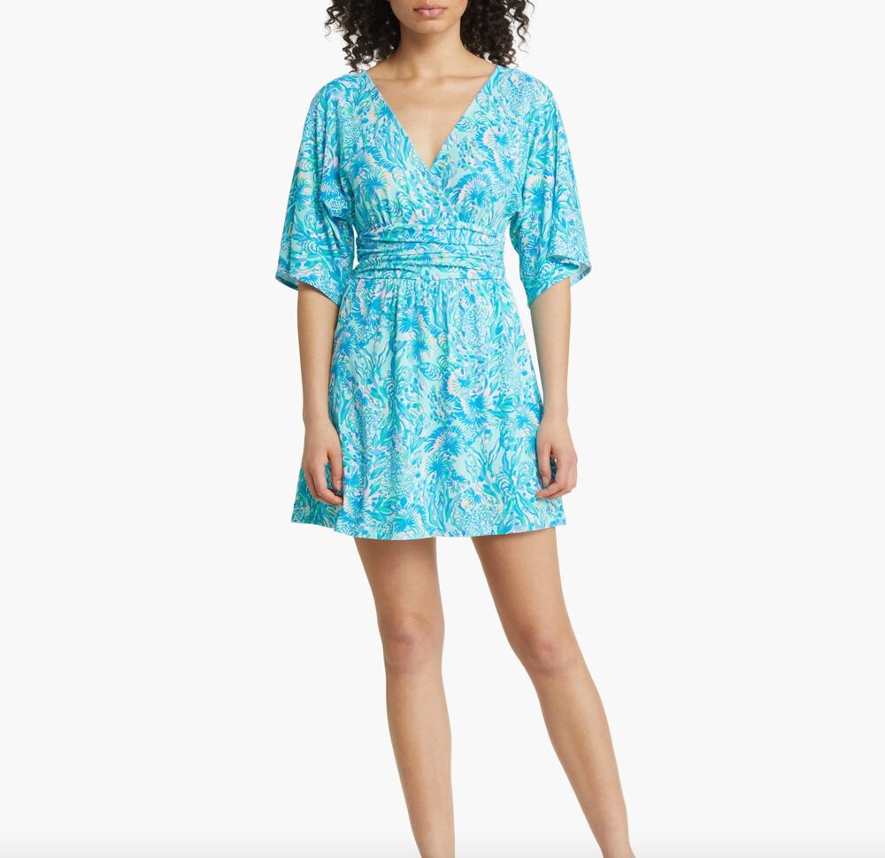 Lilly Pulitzer Parigi Skort Romper Surf Blue Coral Of The Story XL EUC